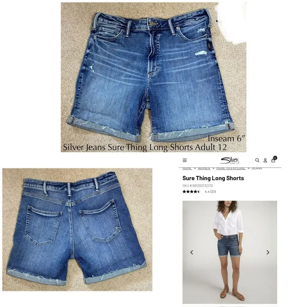 Silver Jeans Sure Thing Long Shorts Woman 25 High Rise Distressed Denim Cuffed